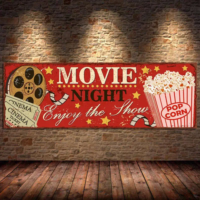 Vintage Home Cinema - Cinema Sign Canvas Painting Abstract Retro