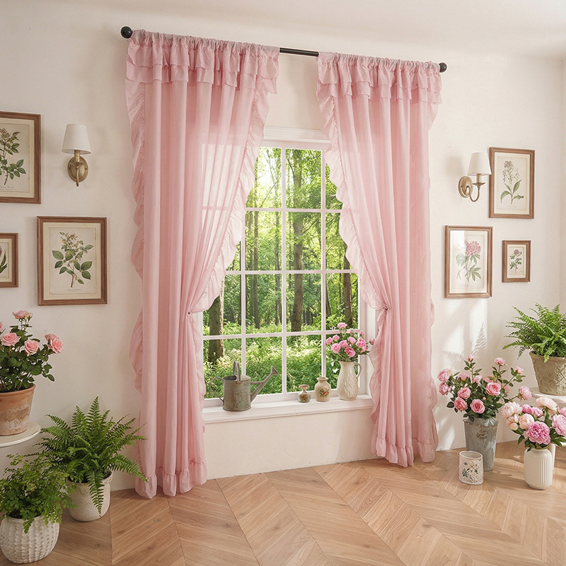Vintage Home Cinema - Vintage Ruffle Mesh Sheer Curtains for