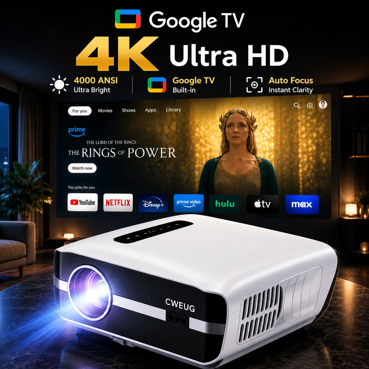 Home Cinema Pc - NewA9S 4k Projector Auto Focus Daytime