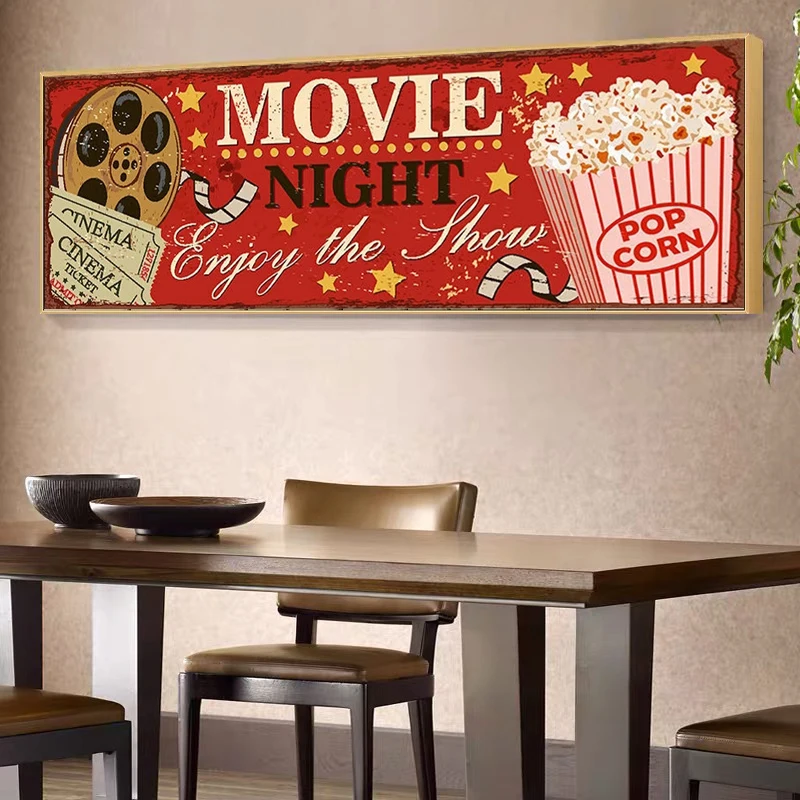 Cinema Sign Canvas Painting Ab - Vintage Home Cinema 评论和价格