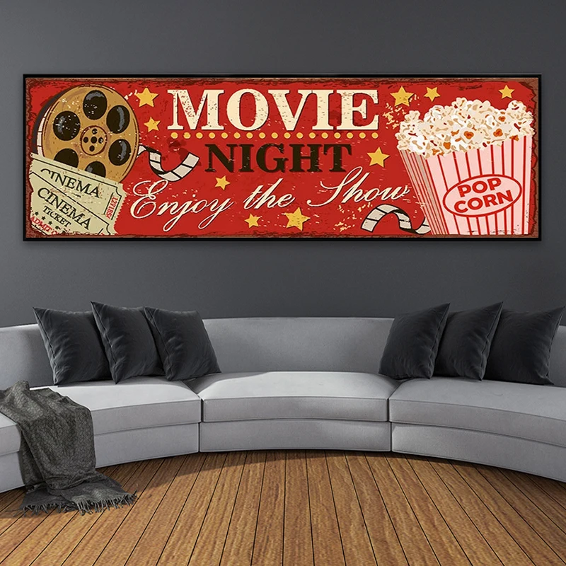 Cinema Sign Canvas Painting Ab - Vintage Home Cinema 评论和价格